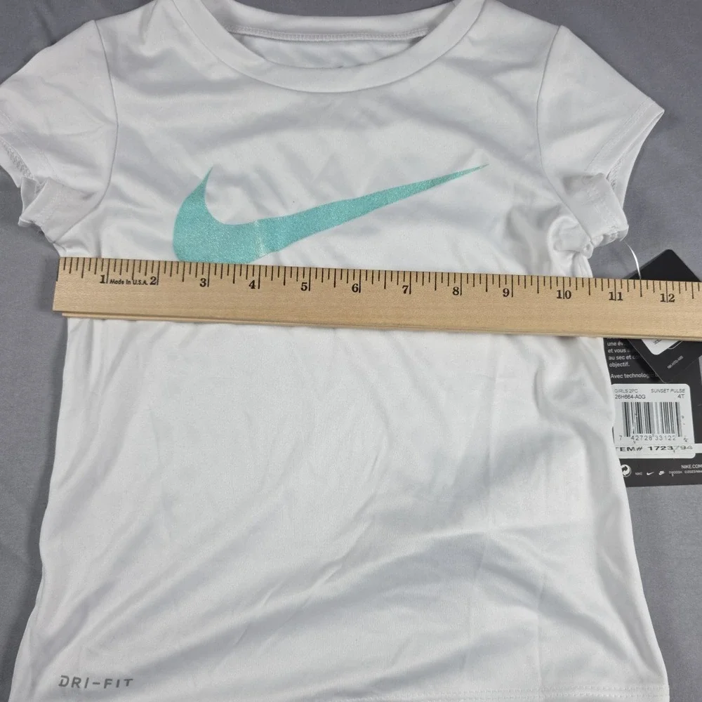 Nike Dri-Fit Little Girl's  2-Piece Graphic Tee & Short Set White Black 4T